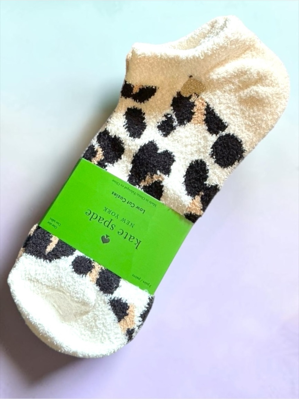 Kate Spade 3-Pack Fuzzy Ankle Socks Women’s Leopard Cozy Lounge NWT